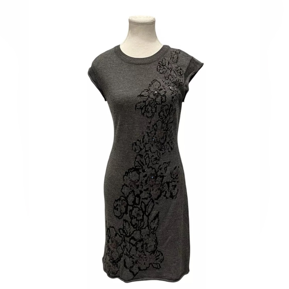 Iisli Floral Embellished Gray wool Dress